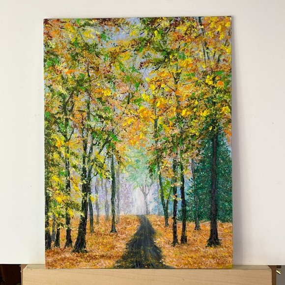 Falling into Autumn, 9 x 12 Acrylic Painting, Fall Theme Landscape Artwork - Picture 4 of 5